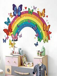 Kids Colorful Rainbow Butterfly Self-Adhesive Wall Stickers, Bedroom Home Decor, Heart Star Dreamlike Decorative Stickers - Baby Rainbow Wall Stickers - View 6