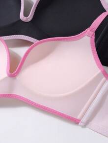 3pcs/Set Teenage Girls' Seamless Wireless Colorblock Bras, Comfortable Cute Letter Print Bras, Suitable For 13-16 Years Old - Multicolor - View 8