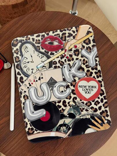 1 件豹纹拼接彩绘平板电脑保护套，兼容 iPad 10/11/10.2/10.5/Air4/Air5/10.9/Pro11/Air 11 英寸 (M2)-2024/Pro 11 英寸 (M4)-2024/iPad Air 11 英寸 (M3) 2025/iPad (A16) 11 英寸第 11 代 2025、Mini 6/Mini 7/Air1/Air2/9.7、Tab A8 10.5 英寸 2022，创意/个性化/趣味，不含触控笔，内置笔槽，三折支架，磁吸式睡眠/唤醒功能。