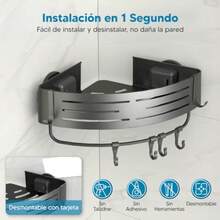 CYPNEstante de Ducha Esquinero Baño con Ventosas y Toallero Organizador de Regadera Porta Shampoo Antioxido Extraible sin Taladrar aluminio paquete de 2 gris pistolaFashion - gris pistola - Ver 5
