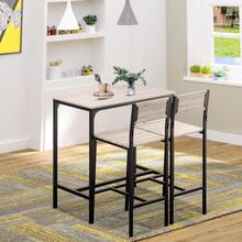 3 Pcs Table Stool Set Industrial Design W/ Metal Frame Oak Tone MDF Panels Minimal Compact Beautiful - 835-135 - View 4