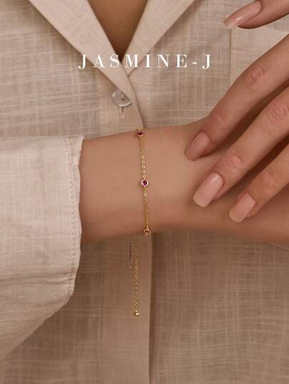 1pc S925 Sterling Silver Five-Diamond Chain Bracelet Features A Red Sapphire And Gold Accents. A Simple Yet Elegant High-End Jewelry Bracelet, Suitable For Everyday Wear By Women, It Makes A Perfect Gift.