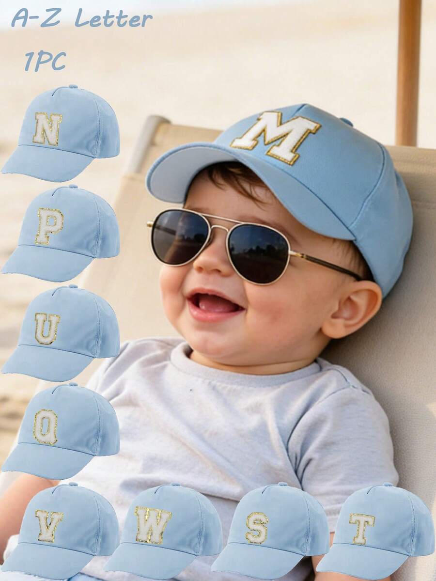 1pc A-Z 26 Letters Kids Baseball Cap, Suitable For 1-3 Years Old Toddler Girls, Outdoor Sun Hat