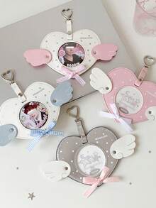 1pc Angel Wings Heart Shaped Acrylic Badge Holder, Student Card Case, Round Charm - Multicolor - View 5