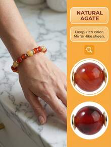 YAUKIA 8mm Natural Stone Bead Bracelet Carnelian Yellow Chalcedony Handmade Anxiety Relieving Mood Relaxing Energy Beaded Bracelet For Women Men - Multicolor - View 2