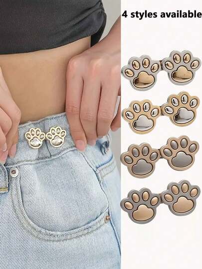 Cute Cat Paw Waist Tightener Adjustable Waist Buckle For Jeans, No Sewing Required Button Adjuster For Pants And Skirts,Women's Brooch Set Tighten Waist Brooches Nail Free Jeans Adjustable Waist Clip Pins Clothing Accessories To Fit Dresses And Pants, Fancy Daily Wear