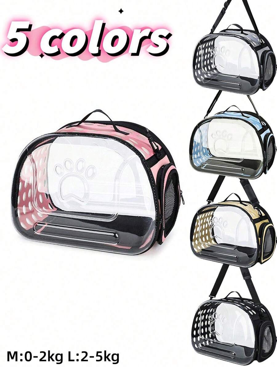 Paw Print Space Transparent Cat Backpack, Breathable Portable Pet Carrier, Foldable Shoulder Cat Bag - Multicolor - View 1
