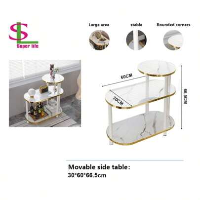Super life 1-delige drie-laags bijzettafel van composiethout met open planken, modern en eenvoudig, eenvoudig te monteren en ruimtebesparend, perfect voor woonkamer, slaapkamer en appartement