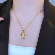 Women's Small Niche Influencer Necklace Money Bag Collarbone Chain Ins Cold Style Fortune Bag Cat Eye Fashion Pendant Accessory - 金色 - 查看 3