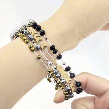 1pc Fashion Smartwatch Band, Compatible With Fitbit Versa 3/Versa 4/Sense/Sense 2, Women's Elastic Strap Compatible With Apple Watch 38/40/41/42/44/45/46mm, Fits Ultra 3/2/1 Series 1-11&SE, 20/22mm Wristband Compatible With 20/22mm Lug Width Smart Watches (/Garmin/ Etc.), Replacement Watch Band - Black - View 4