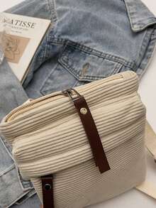 Vintage Corduroy Crossbody Bag, Korean Style Mini Shoulder Bag, Casual Double Layer Coin Purse/Phone Bag, Suitable For Students - Multicolor - View 10