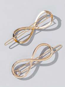 2pcs Fashionable Metal Hair Clips, Suitable For Everyday Wear - Gold - View 3