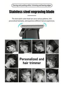 HIENA 2件套电动专业理发器套装，数字显示，快速充电，超长待机，无线USB充电式金色男士理发器，带可调节梳子和充电底座 - 金色 - 查看 4