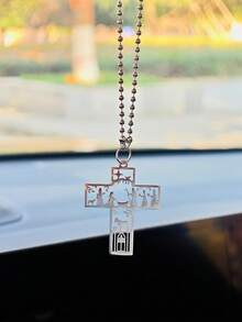 Stainless Steel Cross Car Rearview Mirror Hanger - Sleek Cutout Design Auto Accessory Christian Spiritual Car Mirror Hanger For Daily Blessing & Car Decoration - Cross Ornament - View 5