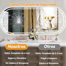 CYPNEspejo para Baño con Luz LED Espejo de Baño con Función de Memoria y Desempañado HD Espejo de Maquillaje con Ajuste de Hora Regulable 3 Colores 4mm Vidrio Prueba Explosiones 60 x 80cmFashion - 80L x 60A cm - Ver 8