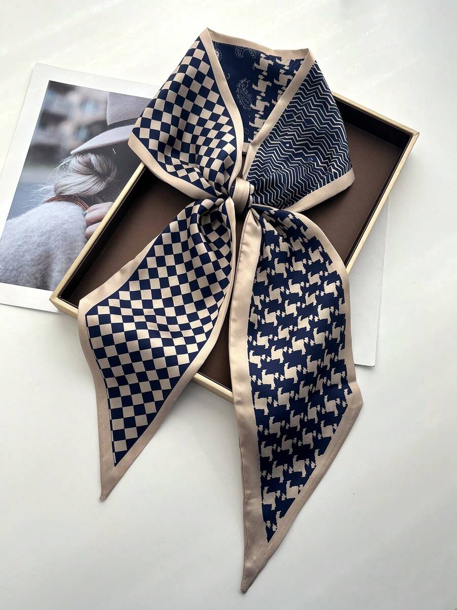 1条女士时尚波点小丝巾，可作装饰领巾、发圈或头巾使用 - 彩色 - 查看 1