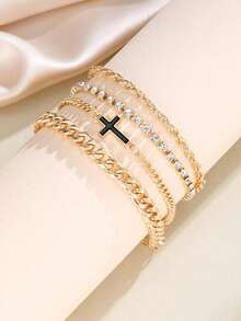 4Pcs/Set Punk Hip-Hop Cross Chain Bracelet Set Minimalist Zirconium Oxide Bracelet Men's Everyday Wear Party Jewelry - Bracelet Set - View 5