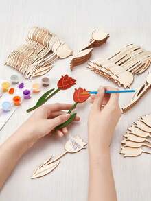 12pcs/24pcs/30pcs Wooden Flower Decor Pieces, Rose Design And Spring Floral Theme. These Decorative Pieces Can Be Used To Make Wooden Holiday Gifts, Suitable For Christmas, New Year, Thanksgiving, Easter, Valentine's Day, Birthday, Wedding Party Decoration, Home Decor, Outdoor Decor, And Also As Craft Supplies. - Multicolor - View 1