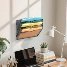 SUPEASY Organizador de archivos de pared de 5 niveles de malla, organizador de correo para oficina, soporte para revistas colgante para oficina, color negro
