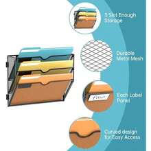 SUPEASY Organizador de archivos de pared de 5 niveles de malla, organizador de correo para oficina, soporte para revistas colgante para oficina, color negro