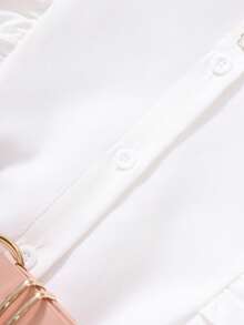 2pcs/Set Girls' Fashionable Elegant Ruffle Blouse And Beaded Shorts Set, No Belt, Summer