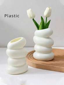 白色螺旋花瓶，干湿两用塑料材质，防碎，仿釉面，适用于房间、卧室、书桌、阳台装饰，节日送礼佳品 - 白色 - 查看 5