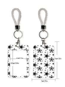 1个ABS黑色星形图案证件卡套，便携式夹子设计，适用于校园卡、身份证、交通卡、明星照片卡、钥匙链、包包挂件 - 彩色 - 查看 3