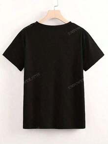 1Pcs,2026,Outer Bank Graphic Print Casual Round Neck Short Sleeve T-Shirt, Minimalist Design For Everyday Wear-Premium Cotton Graphic Printed Round Neck T-Shirts-365T,Vacation Outfits,Summer,Shirts,White Shirt,Graphic Tees ,Summer Tops,Black Top,Going Out Tops - 黑色 - 查看 2