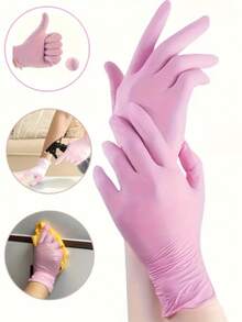 100-Ct Bagged Pink Gloves; Latex-Free Cleaning Gloves; Nail Art, Tattoo, Hair Salon, Garden, Beauty Salon Use;Too Artist; Beautician; Hair Dye; Styling; Epoxy Resin Work Gloves; Powder-Free; Home, Office, Professional Use. - Pink - View 4