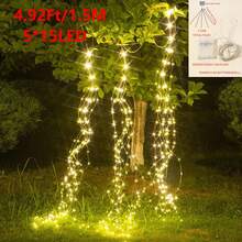 1pc 1M 50LED/1.5M 75LED Indoor & Outdoor Decorative Copper Wire Shower LED String Lights, Suitable For Holiday Events, Weddings, Proposals, Outdoor Yard Decor - Yellow - View 12