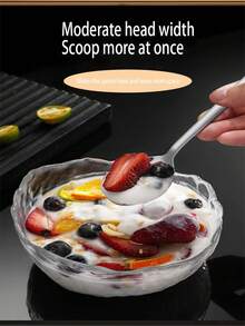 1/5件套不锈钢长柄韩式勺子，汤勺，家用餐具勺叉套装，高品质餐具 - 銀色 - 查看 5