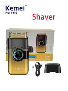 Kemei 新款电动理发器和剃须刀套装，男士新年礼物，时尚电动剃须刀，0mm间隙修容刀，男士胡须鬓角修剪器，男友生日礼物，KM-1866，KM-T389往复式剃须刀