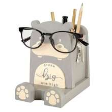 I'm Wood Multipurpose Eyeglass Phone Pen & Pencil Holder Stand Stationery Desk Box Organizer Accessories Decor Home Office Desktop Birthday Graduation Gifts "Dream Big Aim High" (Hippo) - Hippo - 查看 9