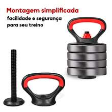 Kit Halteres Barras Anilhas Kettlebell Musculação 6 em 1 Peso Ajustável 10kg Consport - Preto - Visão 4