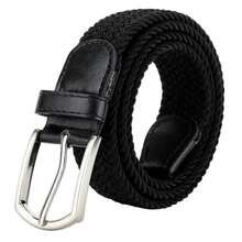 Men's Belt With Metal Buckle, Canvas/Elastic, Tactical/Casual/Stylish And Versatile/Braided Gio Belt/Unisex - 黑色 - 查看 1