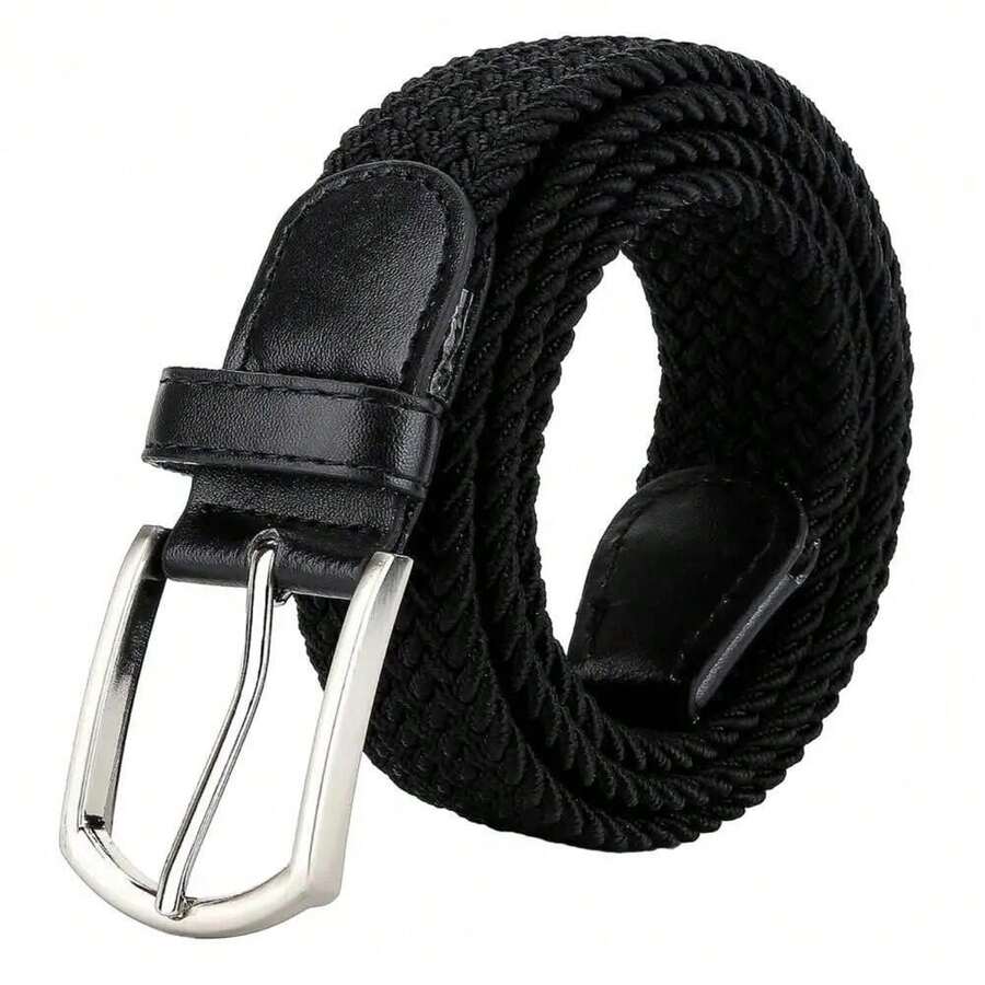 Men's Belt With Metal Buckle, Canvas/Elastic, Tactical/Casual/Stylish And Versatile/Braided Gio Belt/Unisex - 黑色 - 查看 1