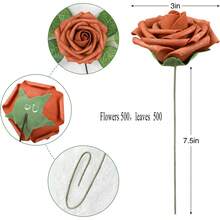 10/20/50/1000 支装（每包 25 支，每支含 25 片叶子）人造象牙色泡沫玫瑰花，带茎，适用于 DIY 婚礼花束、婴儿洗礼中心装饰品、派对餐桌装饰、家居装饰 - 橘色 - 查看 13