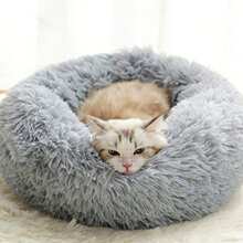 1 szt. pluszowe, jednokolorowe, nieodpinane, okrągłe gniazdo dla zwierząt HUITAIYANG, miękkie i wygodne, nadające się do prania w pralce, odpowiednie dla kotów i małych/średnich psów, do codziennego użytku i noszenia na zewnątrz - Szampan - Zobacz 3