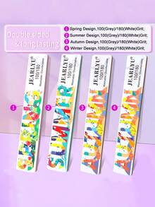 JEARLYU 2/5/9/25件装季节性方形指甲锉，精美单面印花抛光打磨块，100/180目高品质修甲锉 - 彩色 - 查看 3