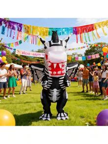 Un disfraz inflable, disfraz de muñeco inflable Pteranodon, muñeco inflable Tyrannosaurus Rex, adecuado para adultos y niños, trajes de fiesta navideña, diseño imponente, inflado rápido, cómodo y transpirable. - Negro - Ver 3