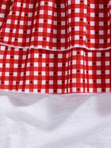 Girls Casual Checkered Pattern Sleeveless Layered Hem Knee-Length Dress, Fashion Outdoor Daily Wear, Spring/Summer - Red - View 8