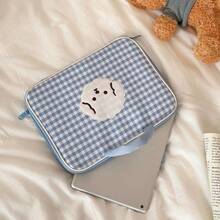 1pc Checkered Cute Cartoon Laptop Sleeve Bag, Fits 11/13 Inch Laptops, With Inner Lining, Essential For Back To School