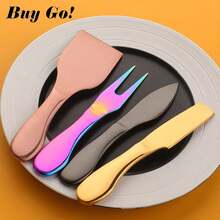 4 piezas de herramientas para queso, cortador de queso dorado, cuchillo, ralladores de queso creativos, herramientas de cocina, espátula para pasteles, cuchillo para mantequilla, set de queso - Oro-B - Ver 5