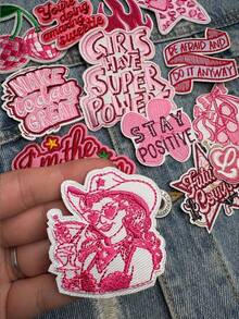 Bộ 3/14 miếng vá thêu chữ Cherry màu hồng hình bé gái, hoạt hình dễ thương, làm từ sợi polyester, thích hợp để tự may vá quần áo, phụ kiện may mặc, dùng cho mũ lưỡi trai, quần jean, áo sơ mi, áo khoác, ba lô, quần áo thường ngày và phụ kiện. - Nhiều màu - Xem 5