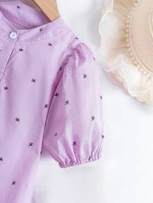 2024 Summer New Vintage Loose Floral Print Lantern Sleeve Dress For Women - Purple - View 5