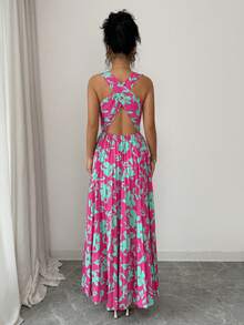 女士深 V 领露背荷叶边连衣裙，优雅且适合度假、海滩 - 彩色 - 查看 4