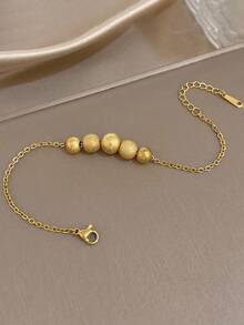 1Pc 18K Gold Plated Vintage Old Money Style Satin Gold Ball Beads & Fine Chain Bracelet, Women's Stainless Steel Luxury Jewelry, Gift For Business, Anniversary, Daily Wear, For Valentines, Party, Gala, Dating, Mardi Gras, New Years, Wedding, Beach, Christmas, Elegant Mom Gift Boho Jewelry Birthday Bridesmaid Gift