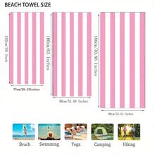 大号粉色条纹沙滩巾，加厚防沙柔软毯，适用于游泳池、沙滩，可用作沙滩巾、浴巾、女士披肩，数码印花速干浴巾，双面抓绒速干浴巾，可爱粉蓝条纹超强吸水运动毛巾，便携式沙滩巾，马拉松健身速干毛巾，防水、防沙、防尘，沙滩必备，情侣沐浴巾 - 彩色 - 查看 10