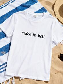 DrmWander Plus Size Casual Letter Pattern Round Ne - White 9 - View 3