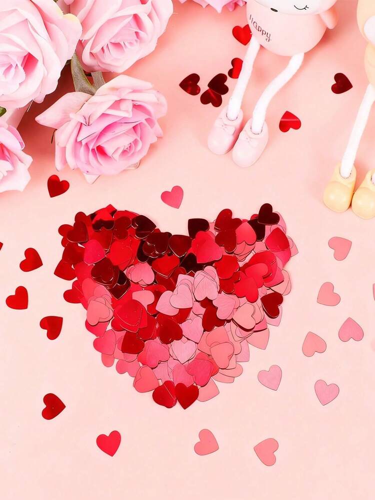 15g Valentine's Day Red Metallic Foil Heart Confetti, Glitter Sequins Table Scatter For Wedding/Bridal Shower/Birthday Party & Home Decoration - Red - View 3
